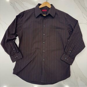 Alfani Mens Fitted Shirt, Brown-Orange/white Pin Stripes Size Large(16, 32-33 )